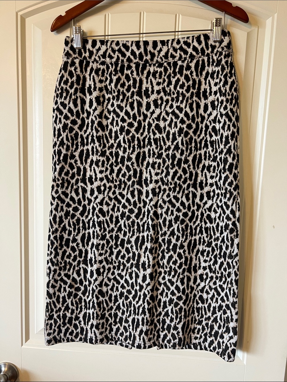 LOFT Black and White Animal-Print Midi Skirt